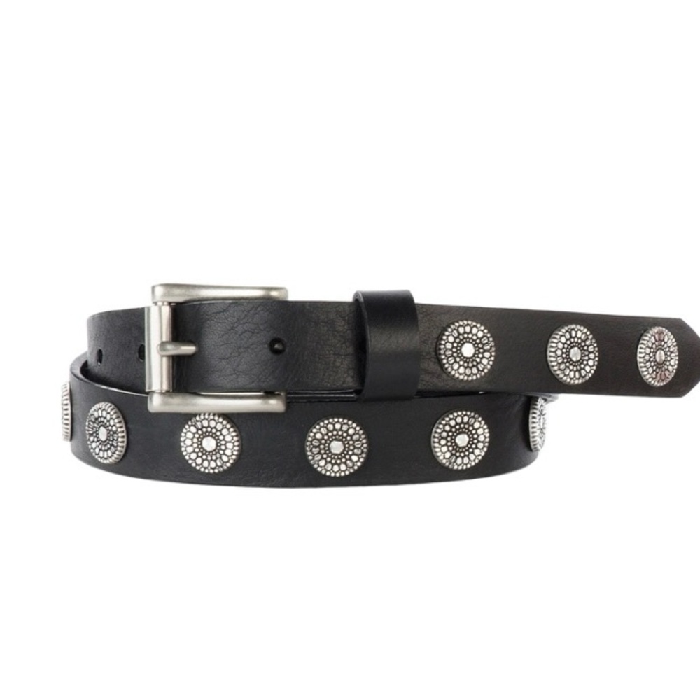 Brace Leather Black Studded Leather Belt with Silver Conchos